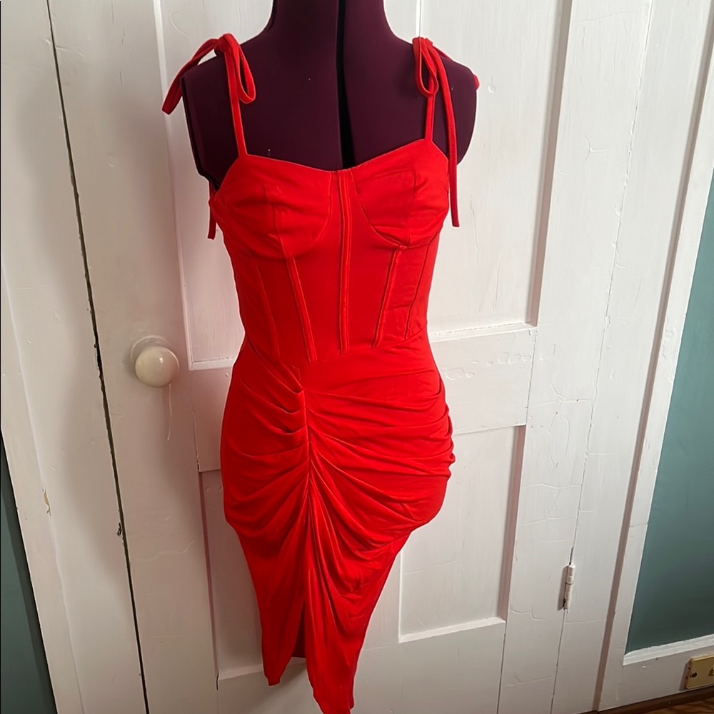 Elegant Red Ruched Dress